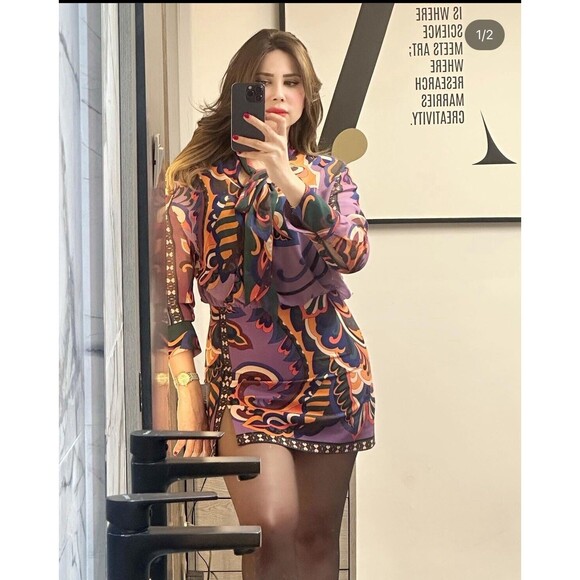 Zara Pucci Mini Dress Neck Tie Multi Color Printed Size S NWOT - Picture 4 of 16